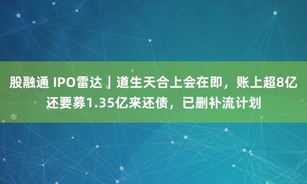 股融通 IPO雷达|道生天合上会在即,账上超8亿还要募1.35亿来还债,已删补流计划